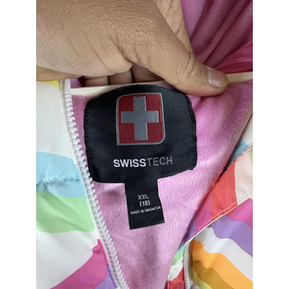 SwissTech Jacket Youth Girls 18‎ Multicolor Rainbow Hooded Puffer Winter Coat